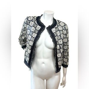 Chanel Sequin Cropped Jacket Black Ivory FR34